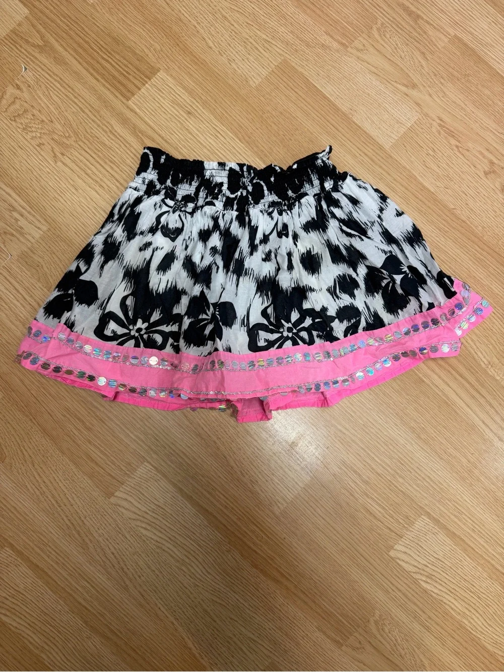 Justice Girls Size 16 Black White Pink Animal Print Skort Sequin Trim Cotton